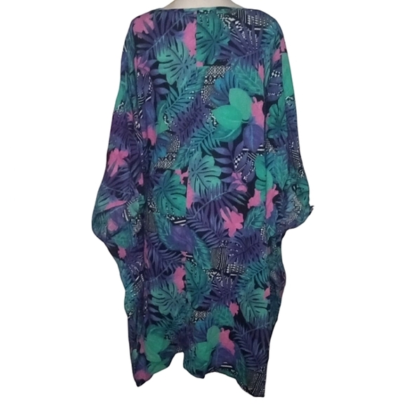 Swimsuits For All Jewelled Neckline Botanical Print Cotton Caftan Cover Up 26/28 - Picture 6 of 9